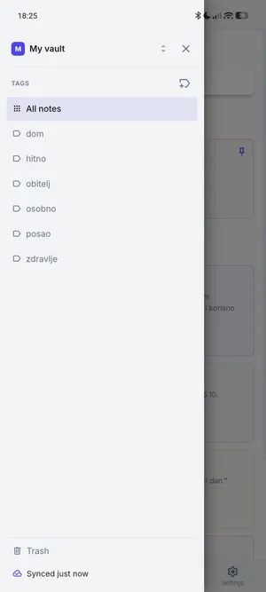 Bočni izbornik s oznakama ljepljivih bilješki